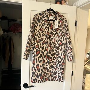 Sandro Leopard Print Jacket with Red Accents